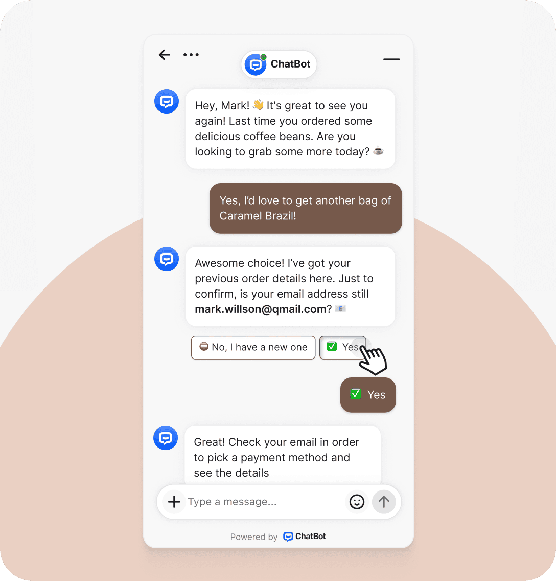 AI powered chatbot recognizing repeat purchases and customer preferences to drive customer engagement