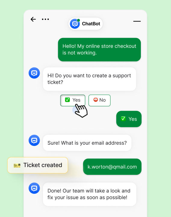 Automated support ticket creation from chatbot conversations to assist customers efficiently and reduce support costs