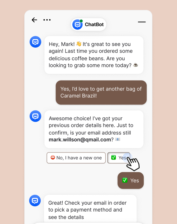 AI powered chatbot recognizing repeat purchases and customer preferences to drive customer engagement