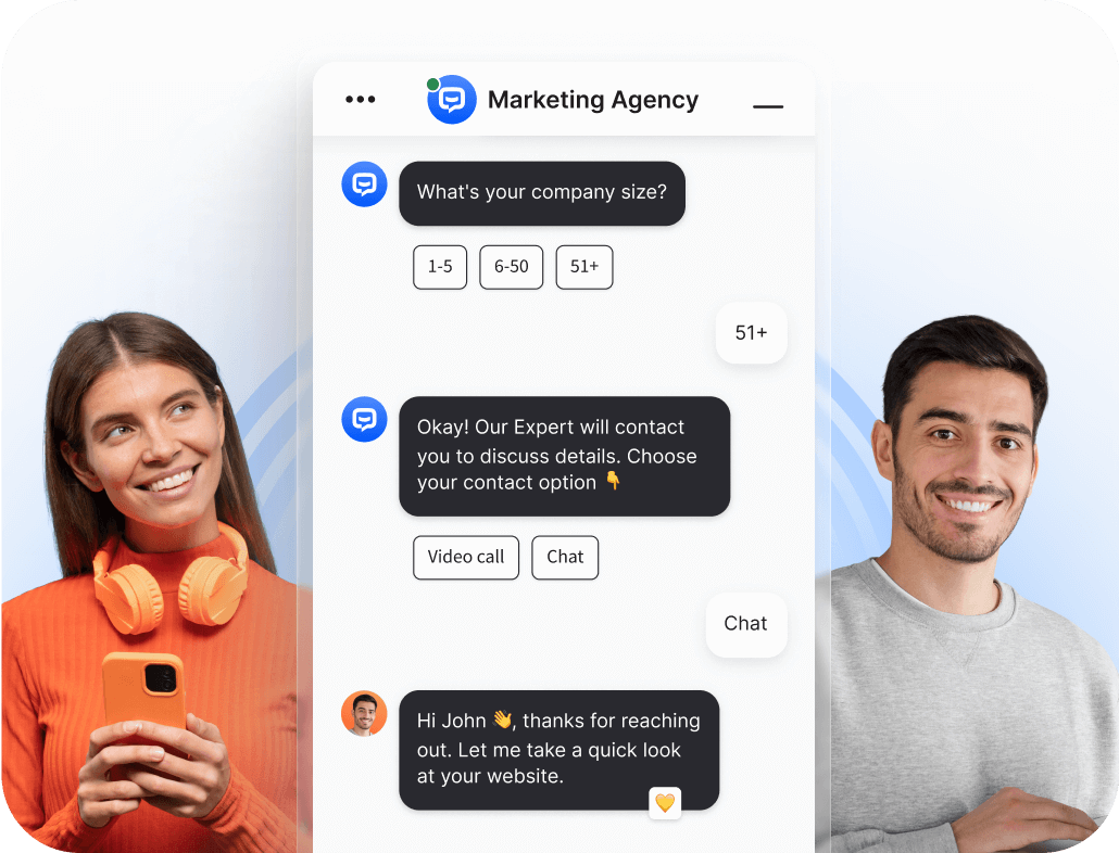 LiveChat widget integrated with ChatBot, including the AI-powered conversation with a potential customer. During the chat, the data is collected, the visitor talks to AI chatbot and is qualified as a sales lead, then transferred to human agent for more personalized customer service experience.