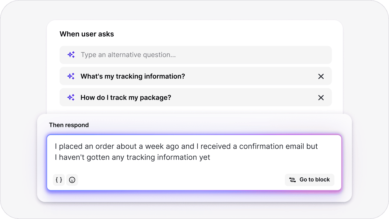Retail chatbot training interface showing natural language processing for order tracking and customer queries