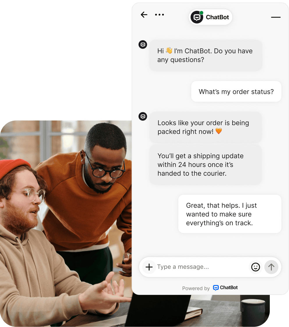 AI chatbot for retail providing order tracking and instant answers about shipping status through conversational AI platform on mobile device demonstrating customer support automation