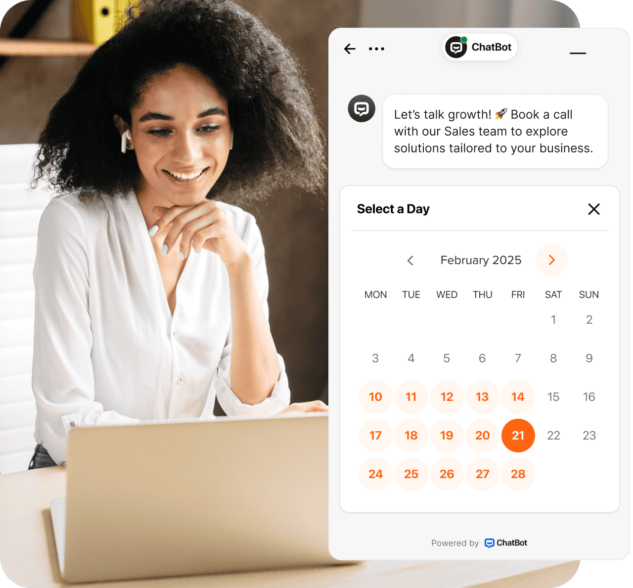 AI sales chatbot scheduling meeting with prospect showing calendar interface for lead qualification and sales team booking