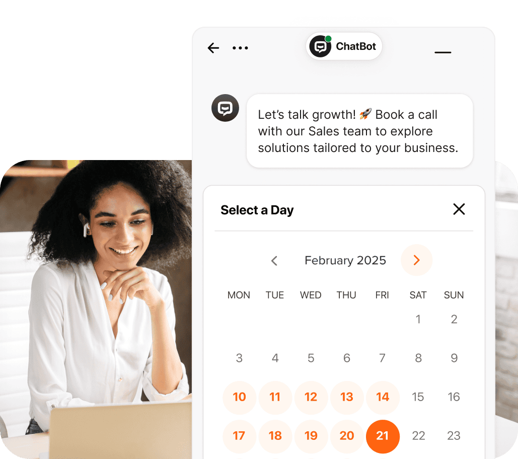 AI sales chatbot scheduling meeting with prospect showing calendar interface for lead qualification and sales team booking